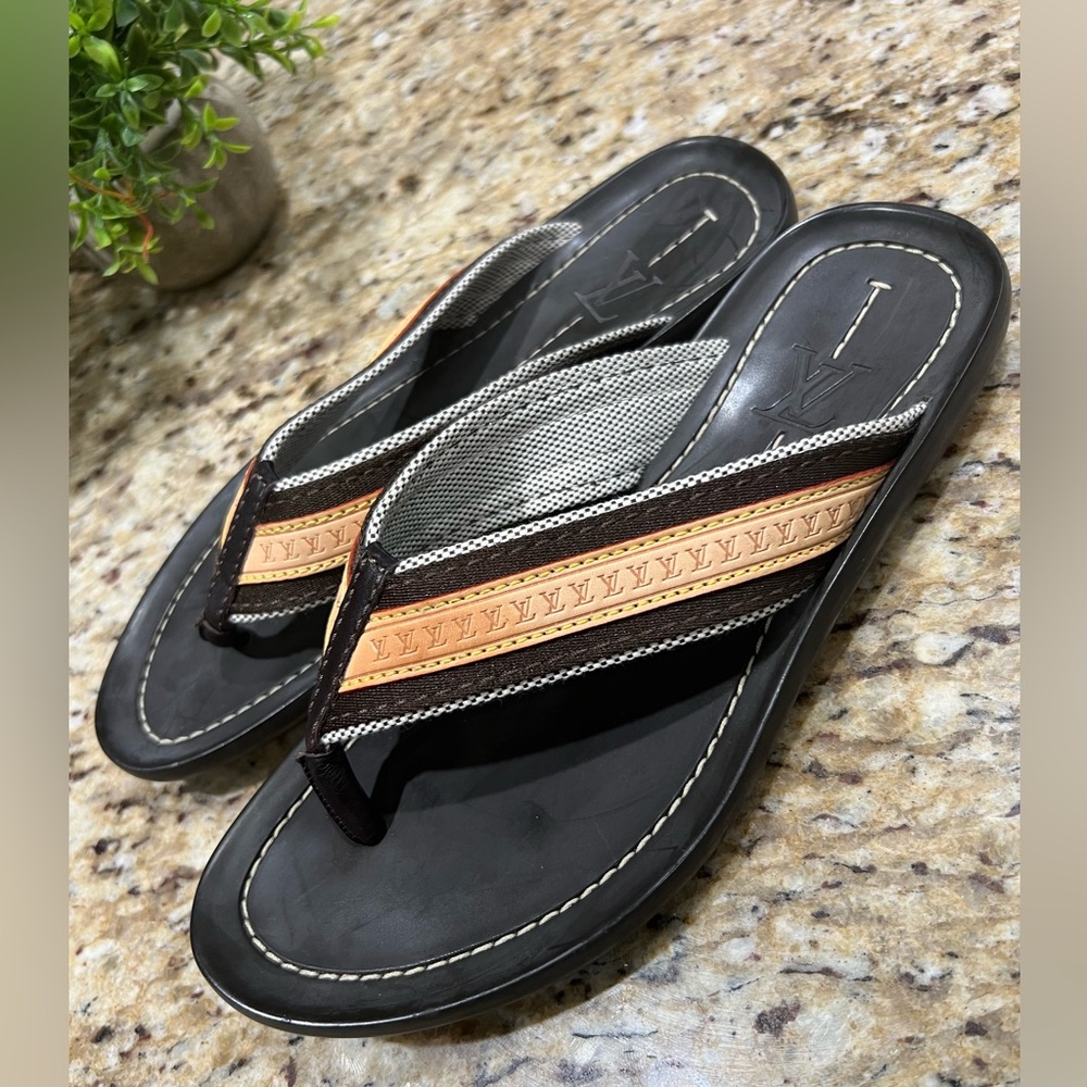 Louis Vuitton Bastia Unisex Flat Sandal in Brown w/ Leather W40.5/M39